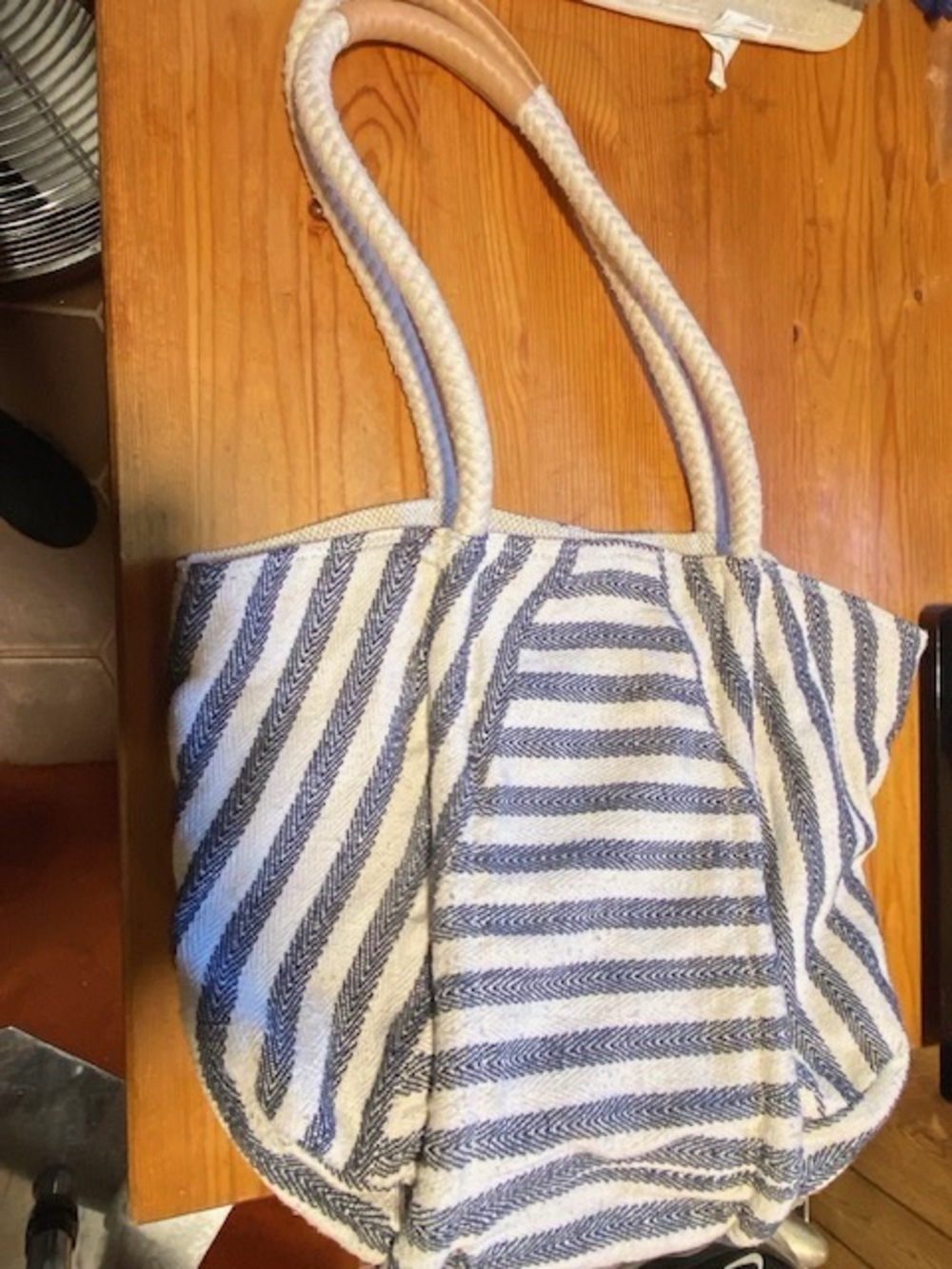 TOMS Canvas Striped Tote Bag in Blue and White